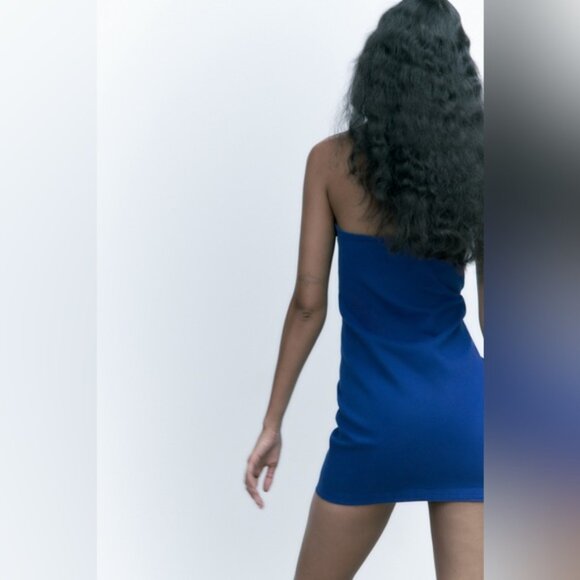 NWT ZARA Blue Bandeau Denim Strapless SEXY Stretch Mini Dress 6929/204 Size XS - Picture 3 of 16